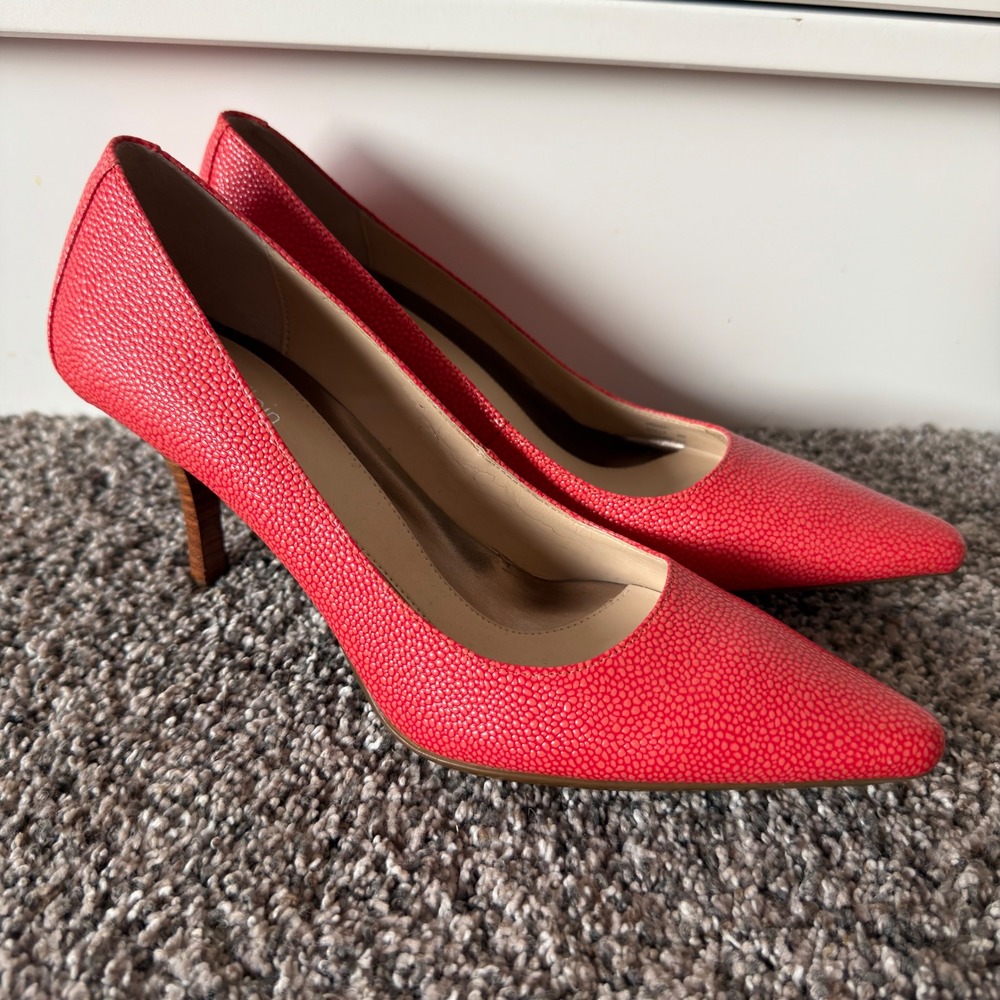 Calvin Klein Dolly Red/Orange Textured Pointed Toe Pumps Stiletto Heels Size 6M